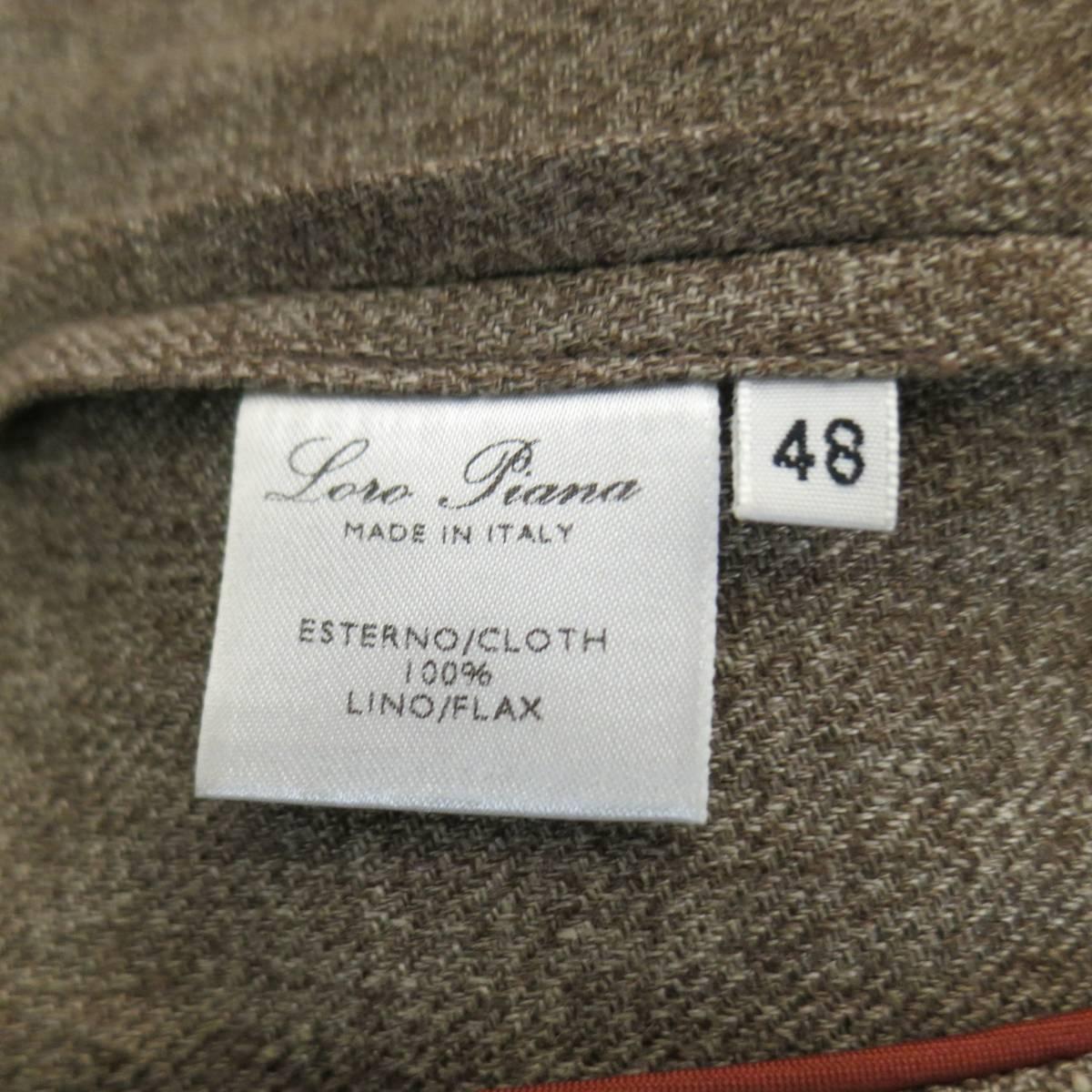 Men's LORO PIANA 38 Regular Light Taupe Brown Nailhead Linen Flax Sport Coat 6