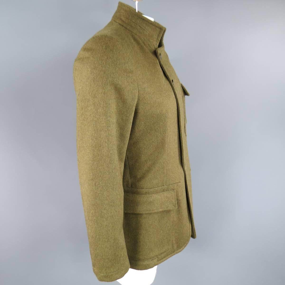 Men's BURBERRY Men's 40 Olive Green Wool Patch Pocket Military Style Coat 1