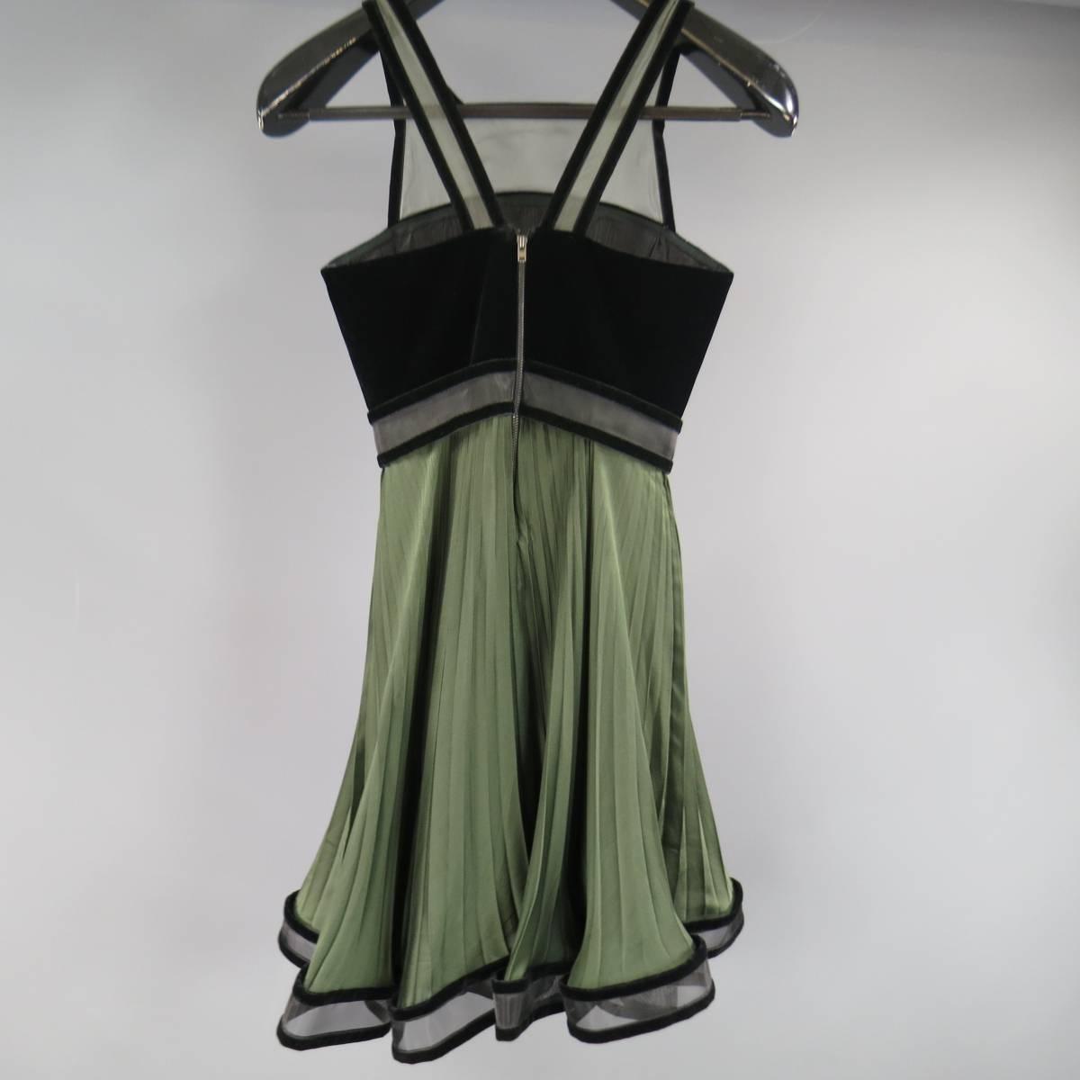 CHRISTOPHER KANE Fall 2009 Size 2 Olive & Black Pleated Silk Velvet Trim Dress 4