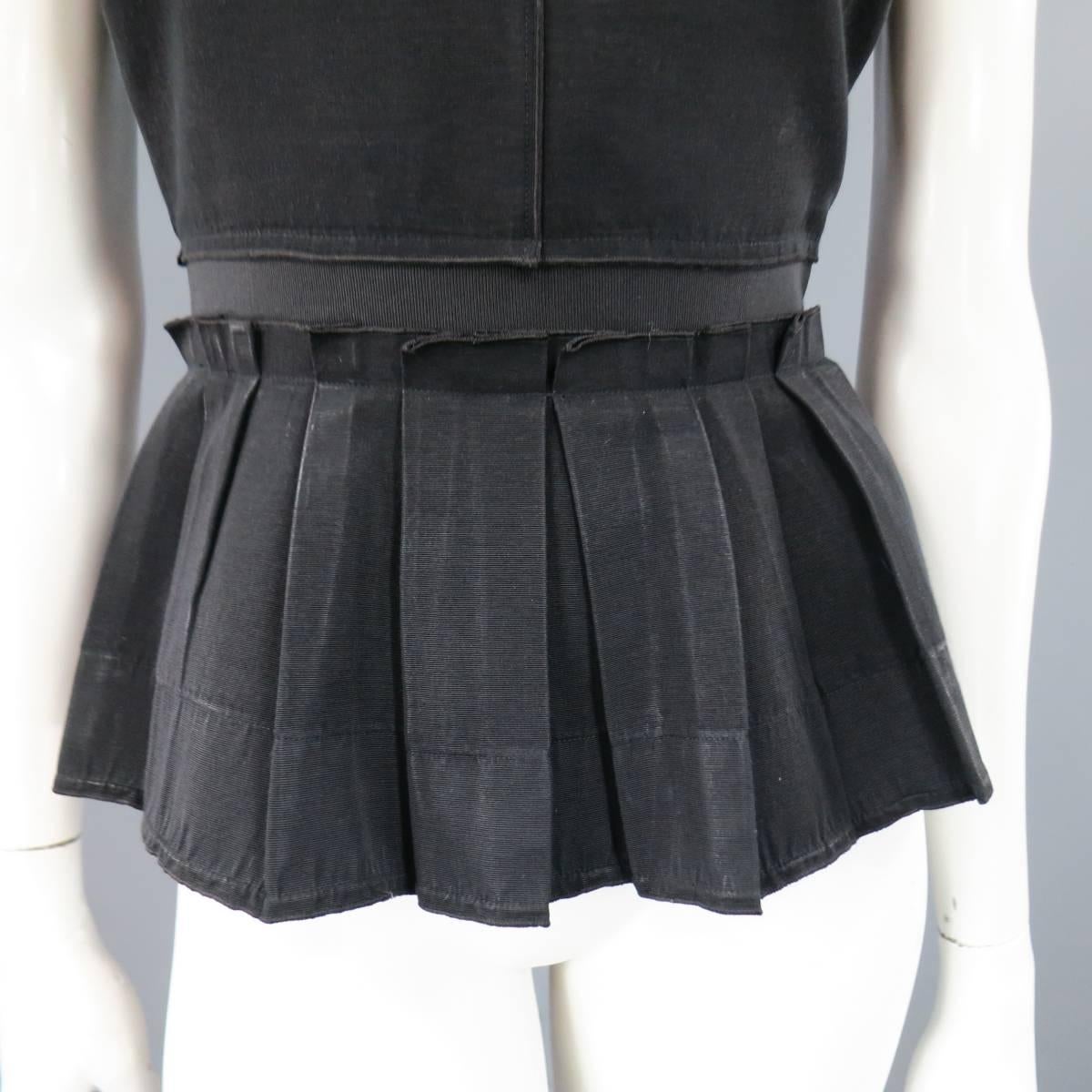 D&G by DOLCE & GABBANA Size 0 Black Faille Velvet Strap Pleated Peplum Top In Fair Condition In San Francisco, CA
