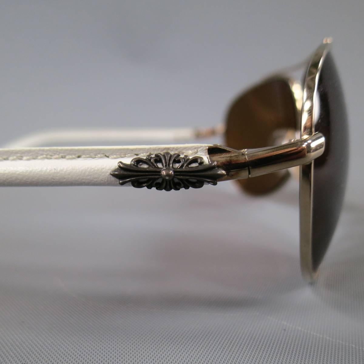 CHROME HEARTS Gold Tone Metal & White Leather Aviator Sunglasses BABY GRAVY In Excellent Condition In San Francisco, CA
