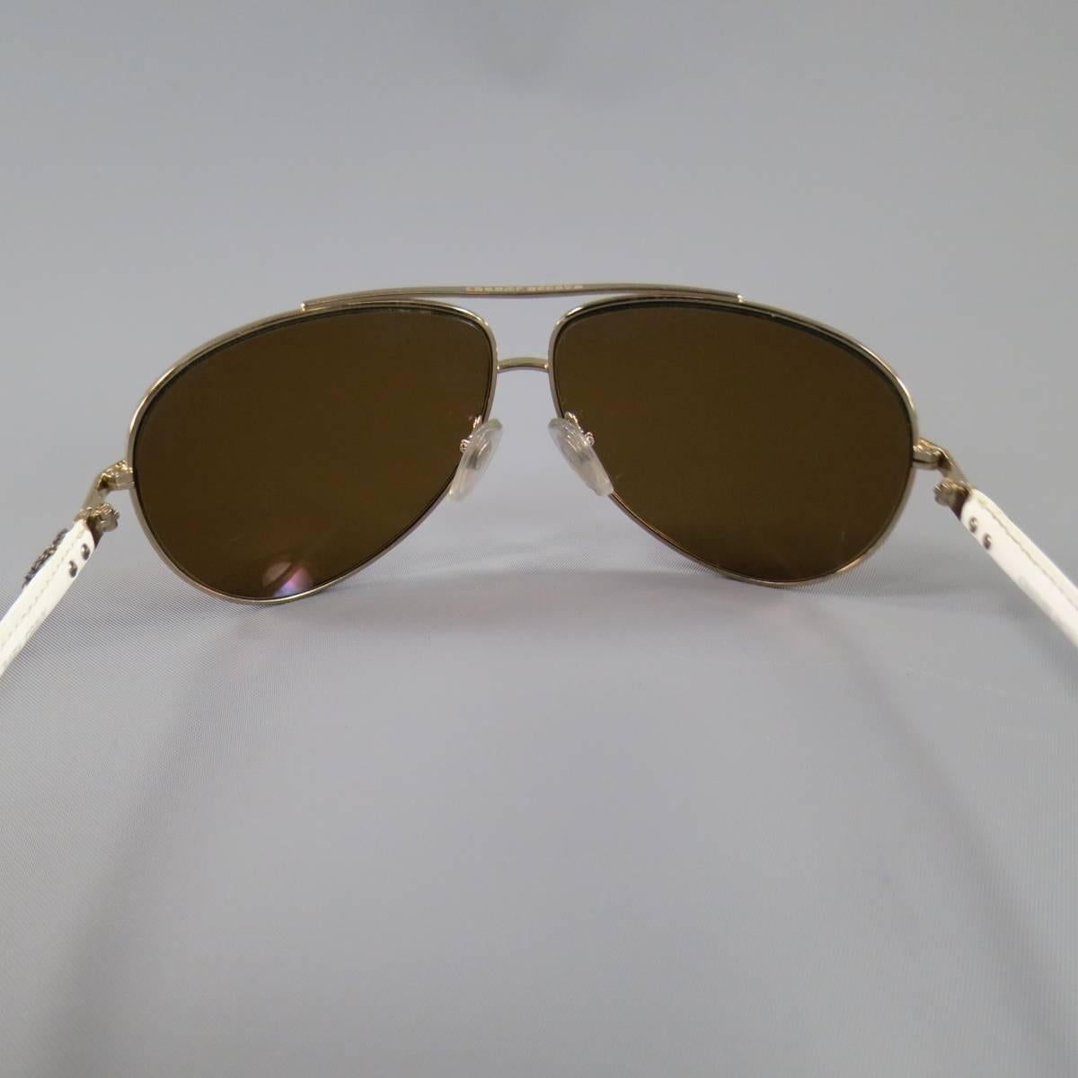 CHROME HEARTS Gold Tone Metal & White Leather Aviator Sunglasses BABY GRAVY 3