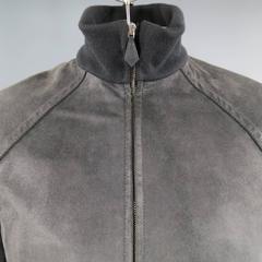 Men's HERMES 40 Charcoal Goat Suede High Neck Raglan Sleeve Bomber Jacket
