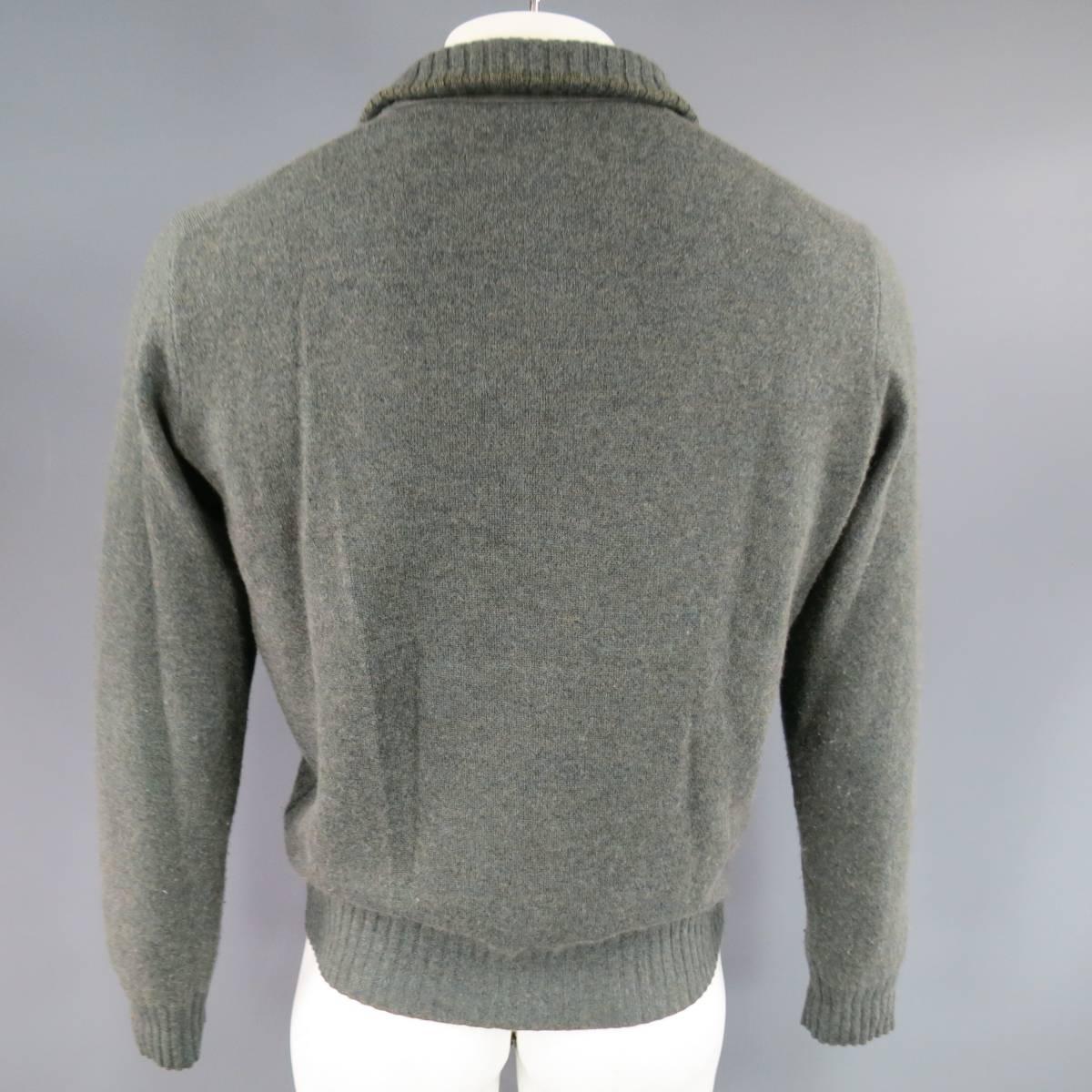 Men's LORO PIANA Size M Green Blend Cashmere Ribbed Collar Pullover 3