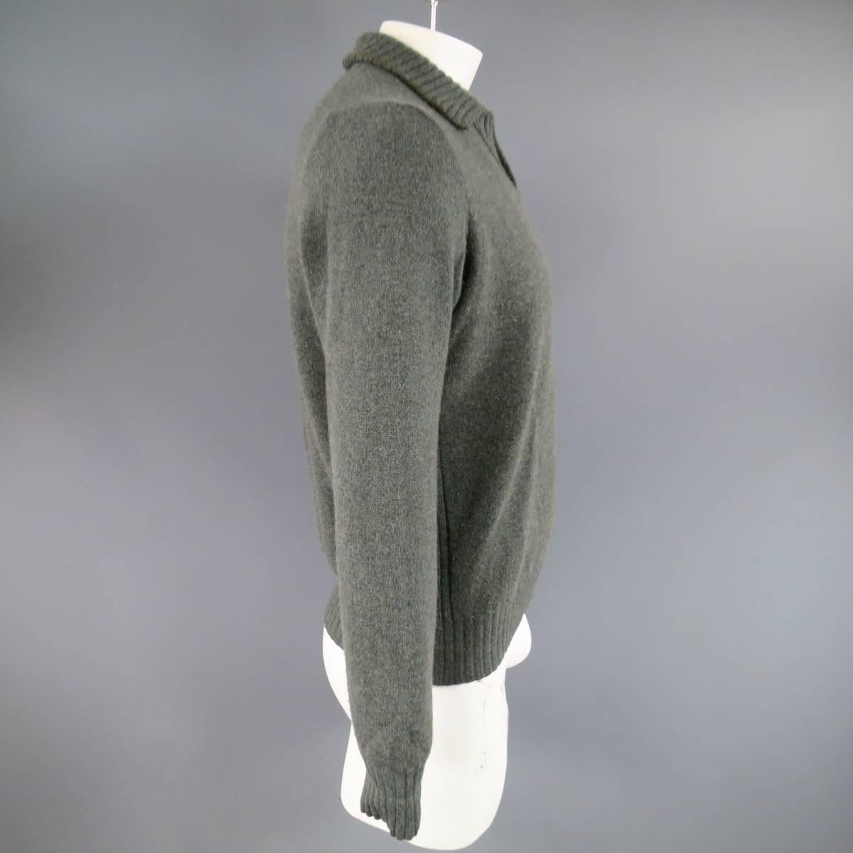 Men's LORO PIANA Size M Green Blend Cashmere Ribbed Collar Pullover 1