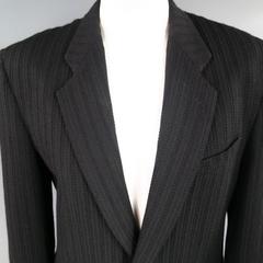 Men's COMME des GARCONS S Black Stripe Textured Wool Sport Coat