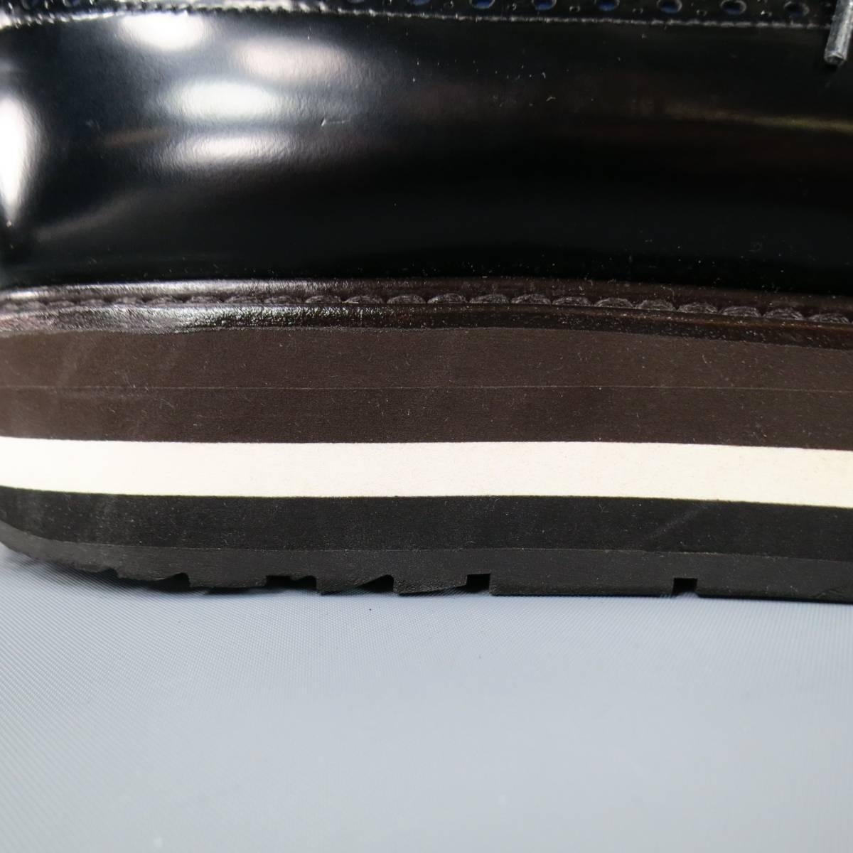 Men's PRADA Size 11.5 Blue Black & Brown Leather Spring 2011 Platform Brogues 2