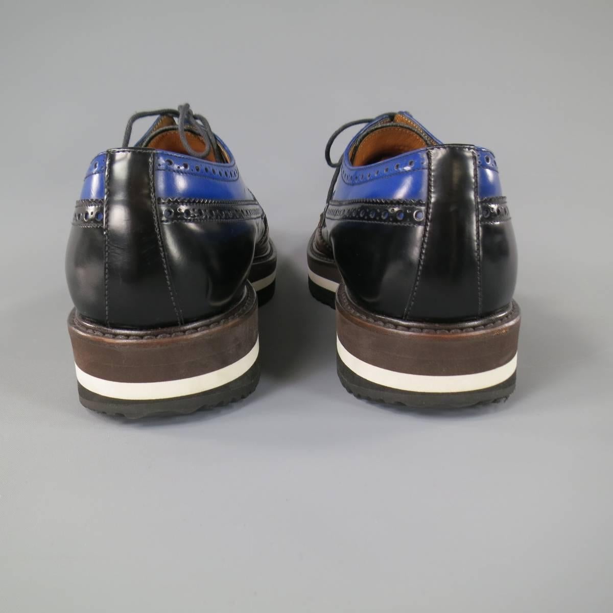 Men's PRADA Size 11.5 Blue Black & Brown Leather Spring 2011 Platform Brogues 4