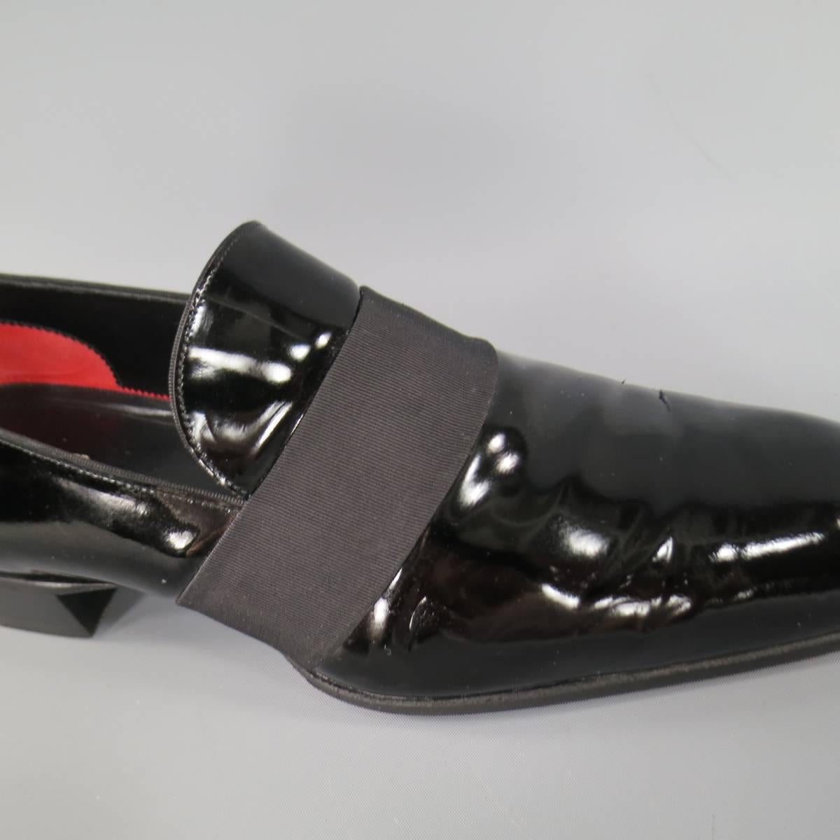 Men's TOM FORD Size 9 Black Patent Leather Ribbon Band Tuxedo Loafers In Excellent Condition In San Francisco, CA