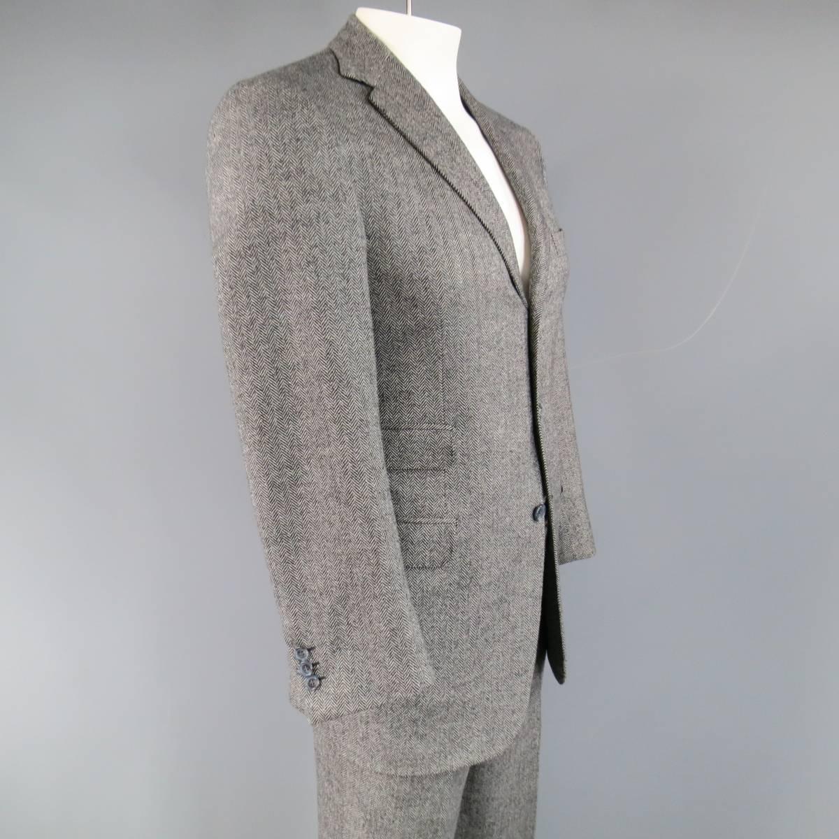 Gray Men's BRIONI 40 Regular Grey Herringbone Wool 33 30 Notch Lapel Suit