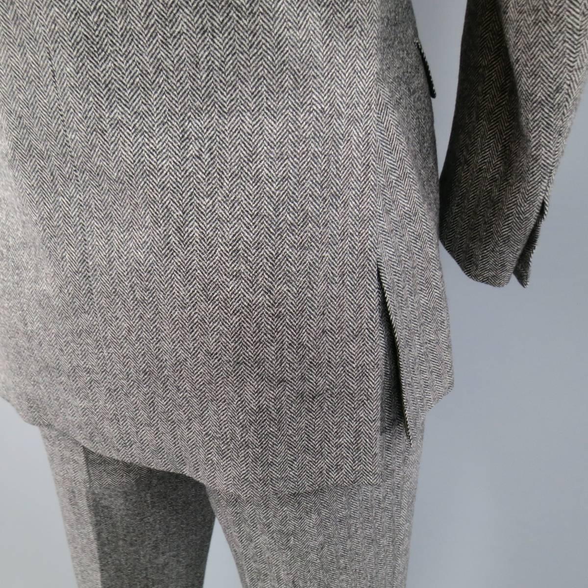 Men's BRIONI 40 Regular Grey Herringbone Wool 33 30 Notch Lapel Suit 1