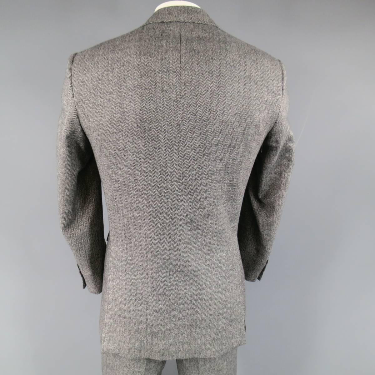 Men's BRIONI 40 Regular Grey Herringbone Wool 33 30 Notch Lapel Suit 2