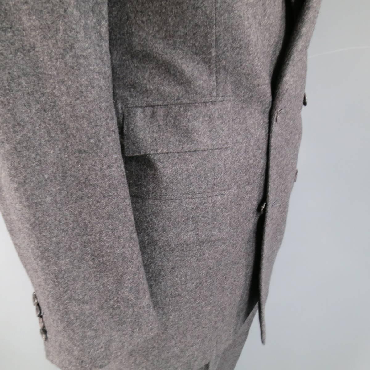 Men's KITON 40 Regular Charcoal Cashmere Peak Lapel Double Breasted 33 30 Suit In Excellent Condition In San Francisco, CA