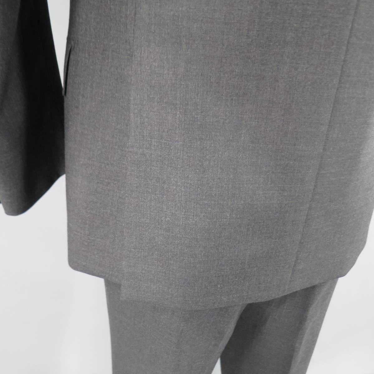 Men's BRIONI 40 Regular Charcoal Textured Wool Notch Lapel Suit 2