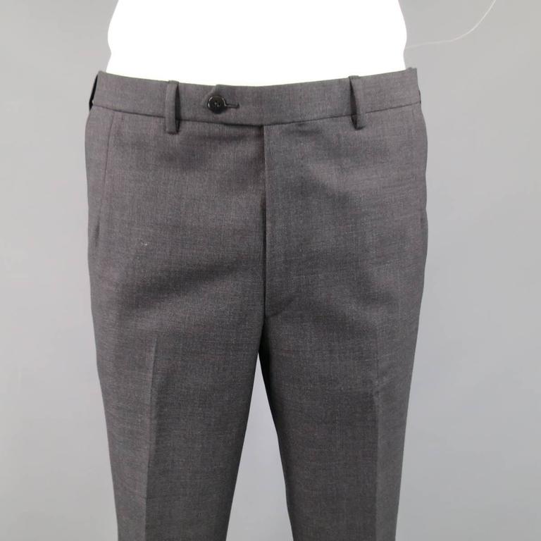 Men's BRIONI 40 Regular Charcoal Textured Wool Notch Lapel Suit at ...