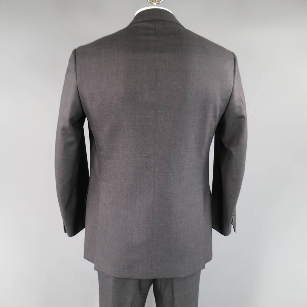 Men's BRIONI 40 Regular Charcoal Textured Wool Notch Lapel Suit 1