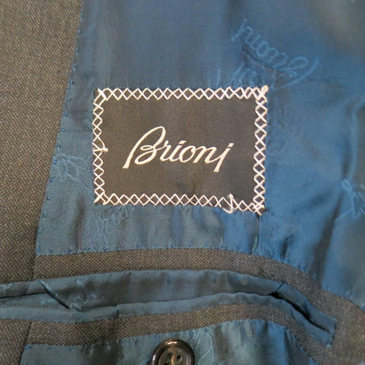 Men's BRIONI 40 Regular Charcoal Textured Wool Notch Lapel Suit 5