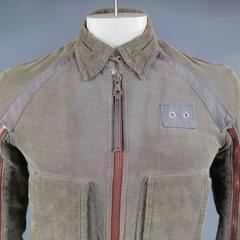 DSquared2 Men's 38 Distressed Taupe Corduroy Cropped Zip Bomber Jacket