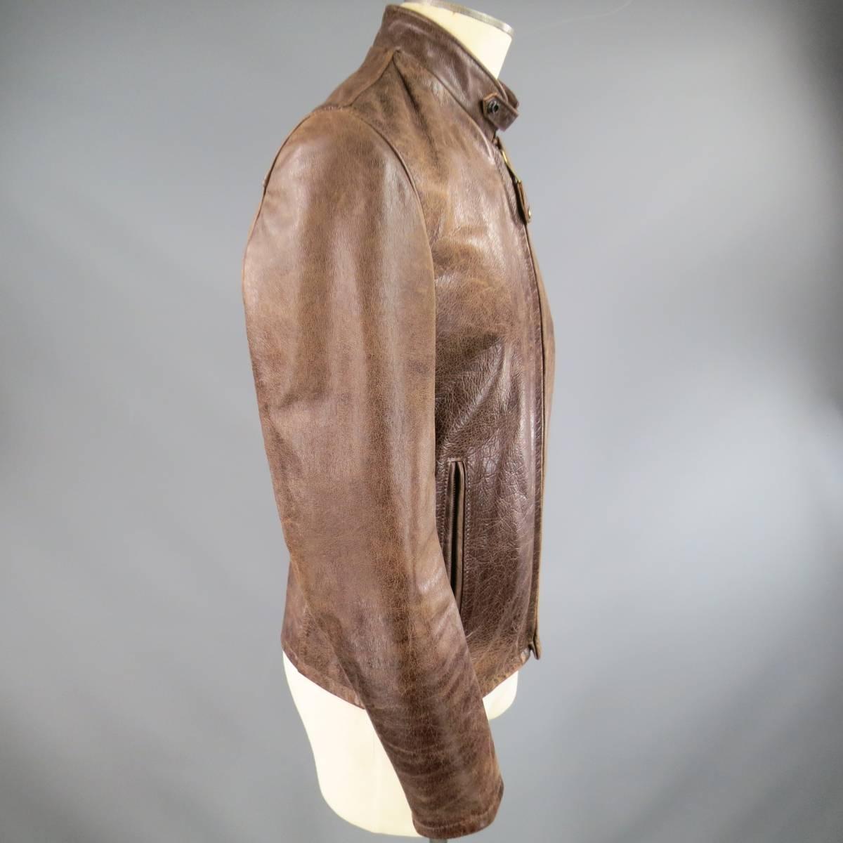 SCHOTT S Distressed Brown Leather Motorcycle Jacket 1