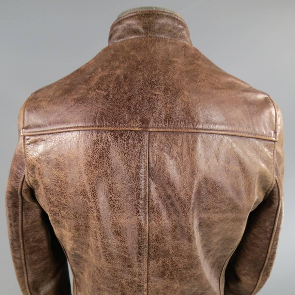 SCHOTT S Distressed Brown Leather Motorcycle Jacket 4