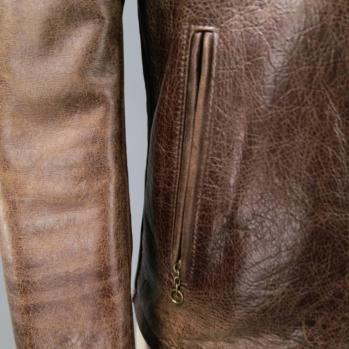 Men's SCHOTT S Distressed Brown Leather Motorcycle Jacket
