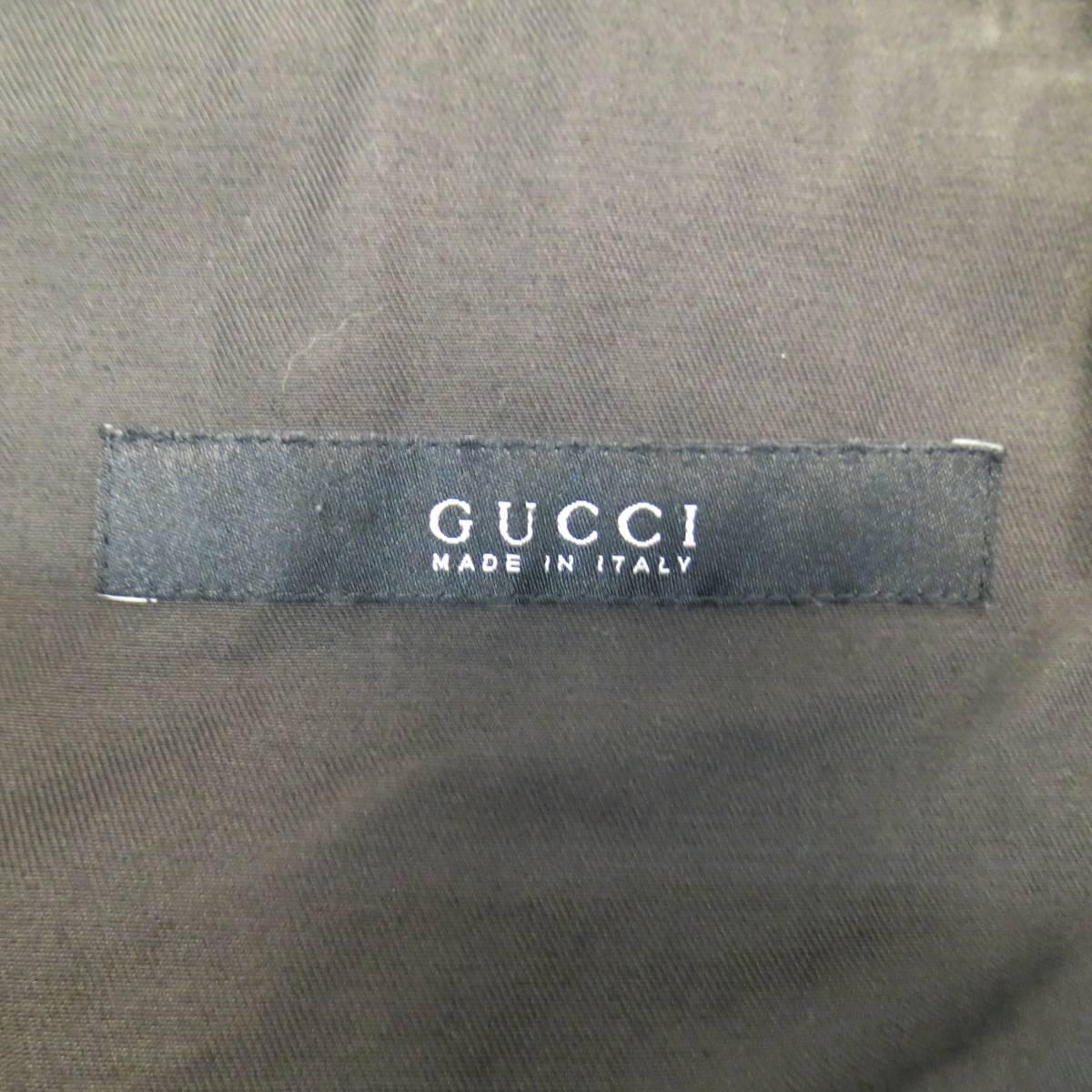 Gucci Men's 38 Brown Cotton Collared Zip Pocket Utility Jacket 4