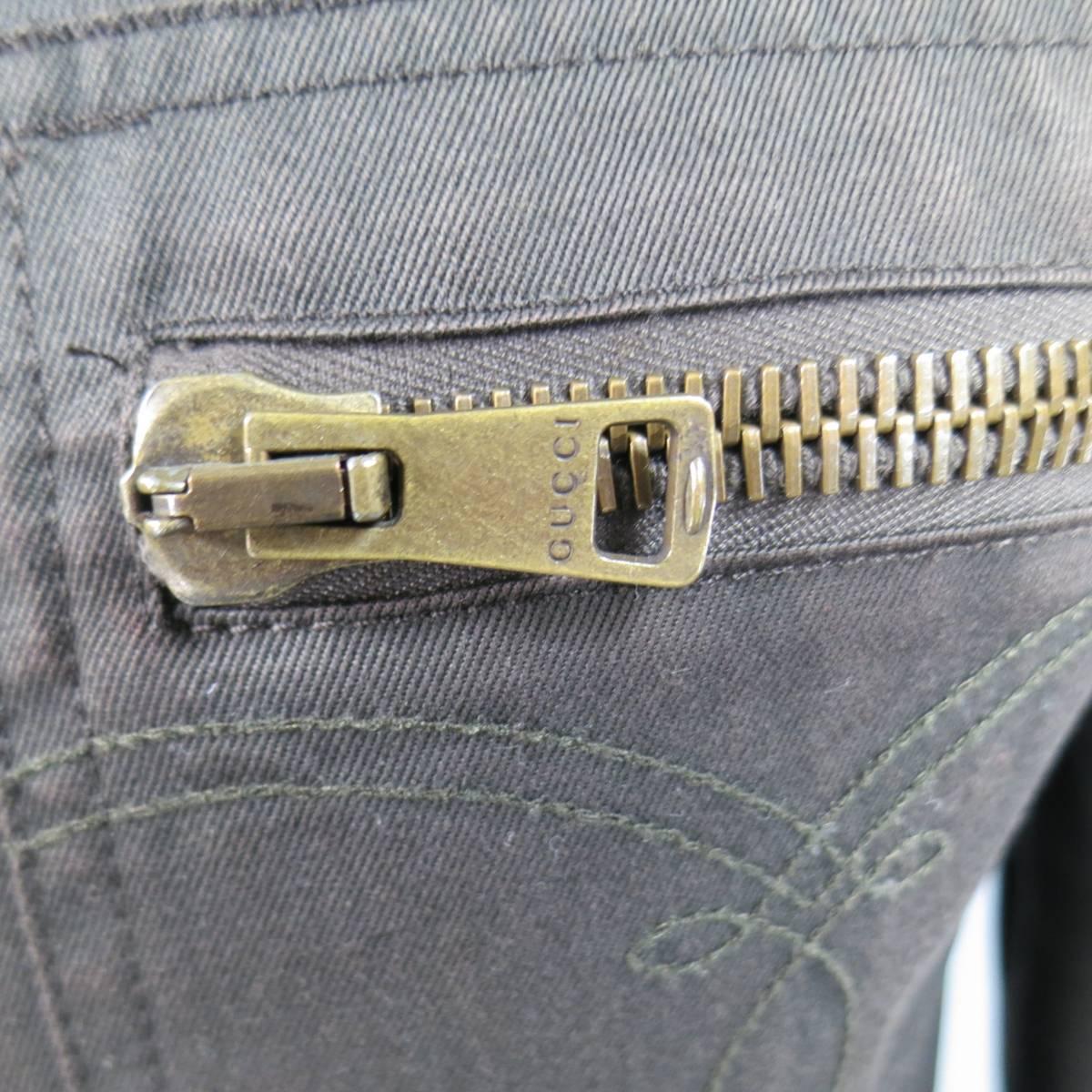 Gucci Men's 38 Brown Cotton Collared Zip Pocket Utility Jacket In Fair Condition In San Francisco, CA