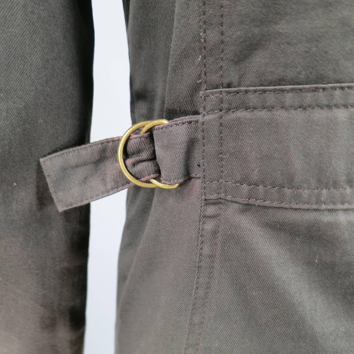 Gucci Men's 38 Brown Cotton Collared Zip Pocket Utility Jacket 3