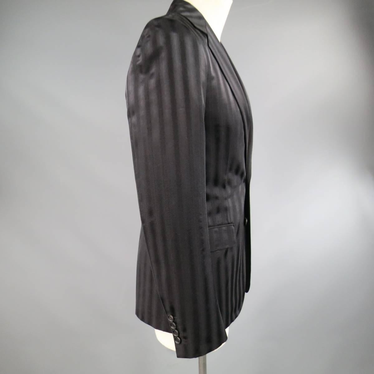 Men's DIOR HOMME by HEDI SLIMANE 36 Black Satin Striped Wool / Silk Sport Coat 1