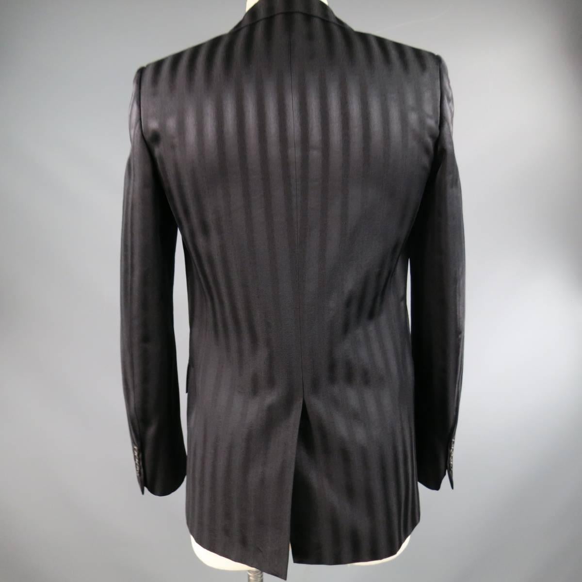 Men's DIOR HOMME by HEDI SLIMANE 36 Black Satin Striped Wool / Silk Sport Coat 2