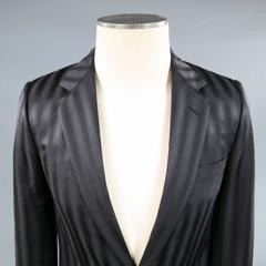 Men's DIOR HOMME by HEDI SLIMANE 36 Black Satin Striped Wool / Silk Sport Coat