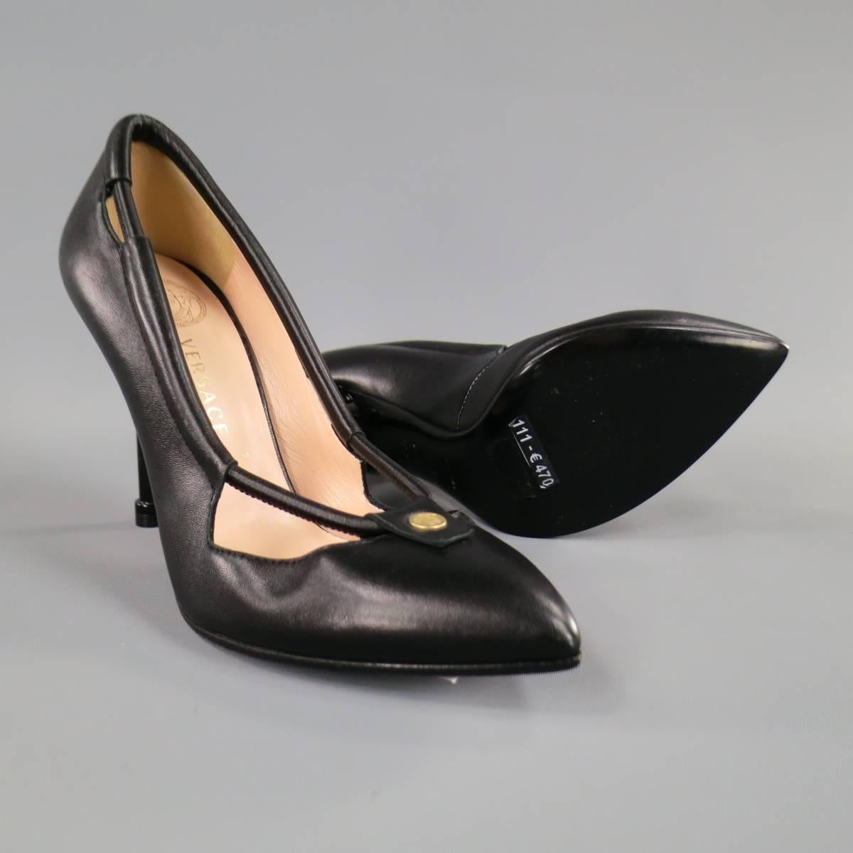 VERSACE Size 5.5 Black Leather Pointed Toe Cutout Medusa Pumps In Excellent Condition In San Francisco, CA