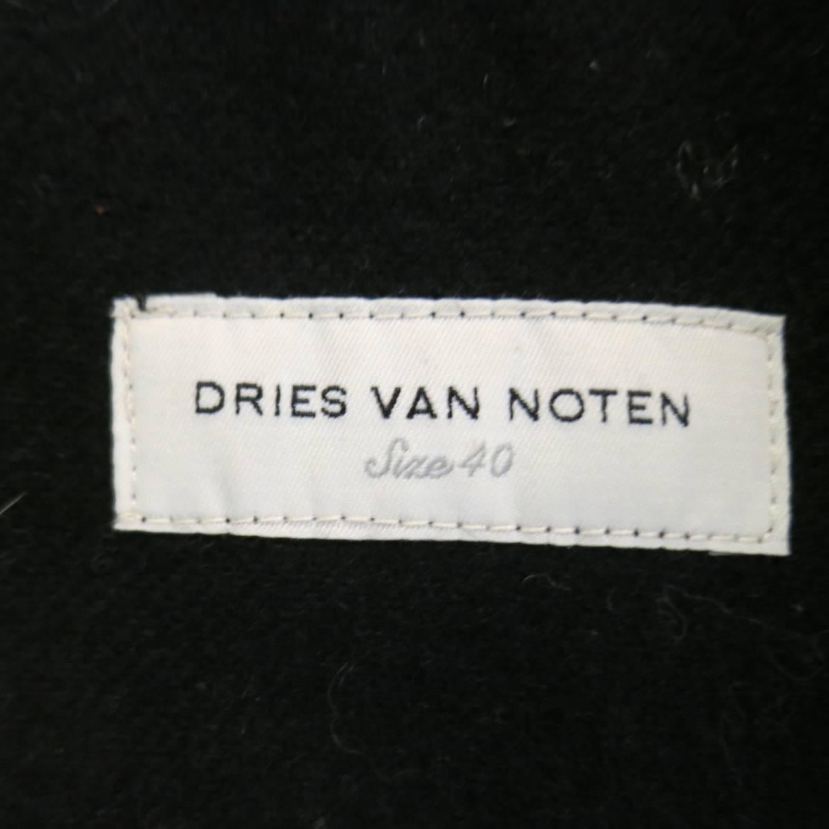 Dries van Noten Beige and Black Print Wool Pointed Lapel Jacket, Size 8  2