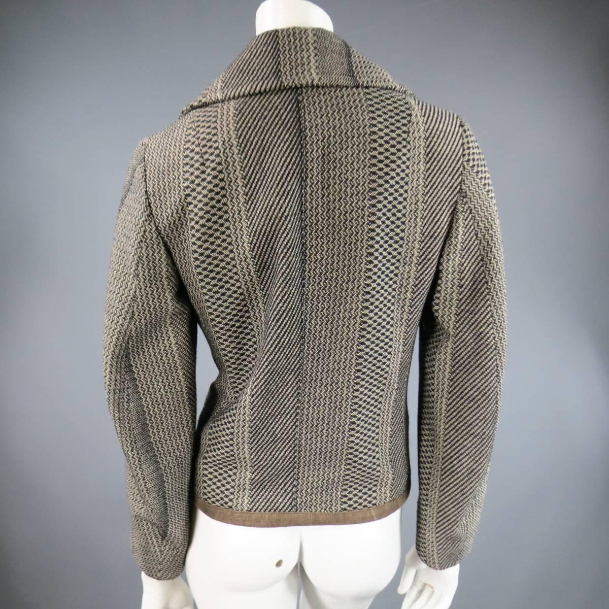 Women's Dries van Noten Beige and Black Print Wool Pointed Lapel Jacket, Size 8 