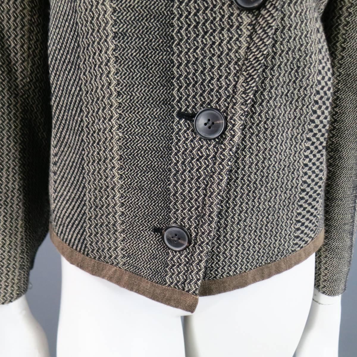 Gray Dries van Noten Beige and Black Print Wool Pointed Lapel Jacket, Size 8 