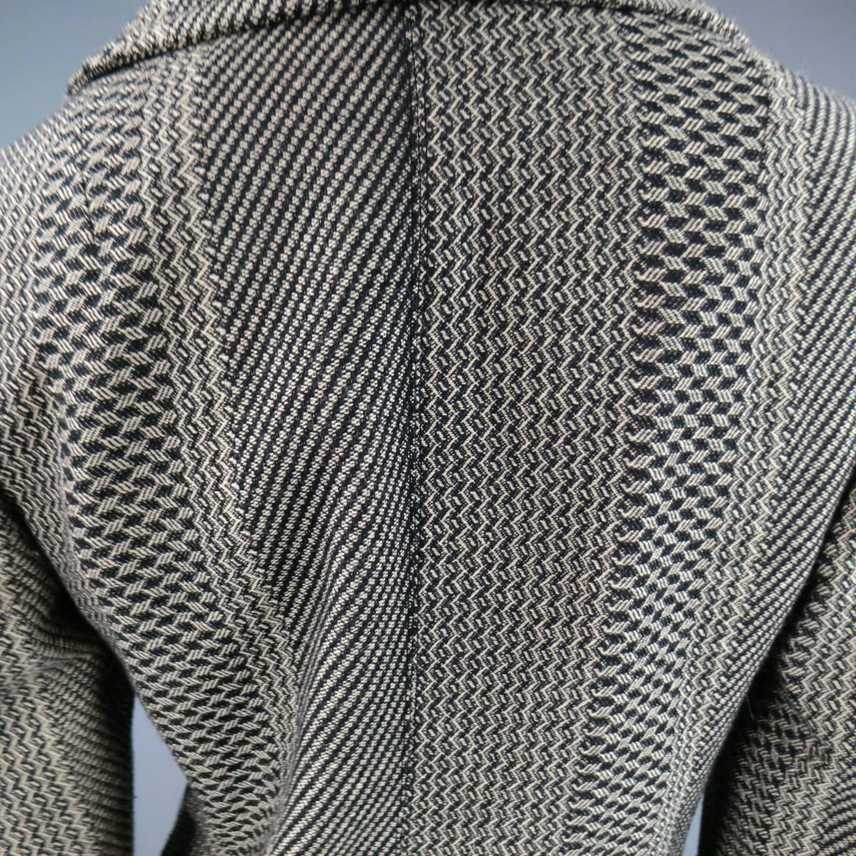 Dries van Noten Beige and Black Print Wool Pointed Lapel Jacket, Size 8  1