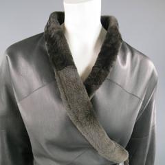 MAX MARA Jacket Size 2 Black & Brown Shearling Cropped Wrap Tie Coat