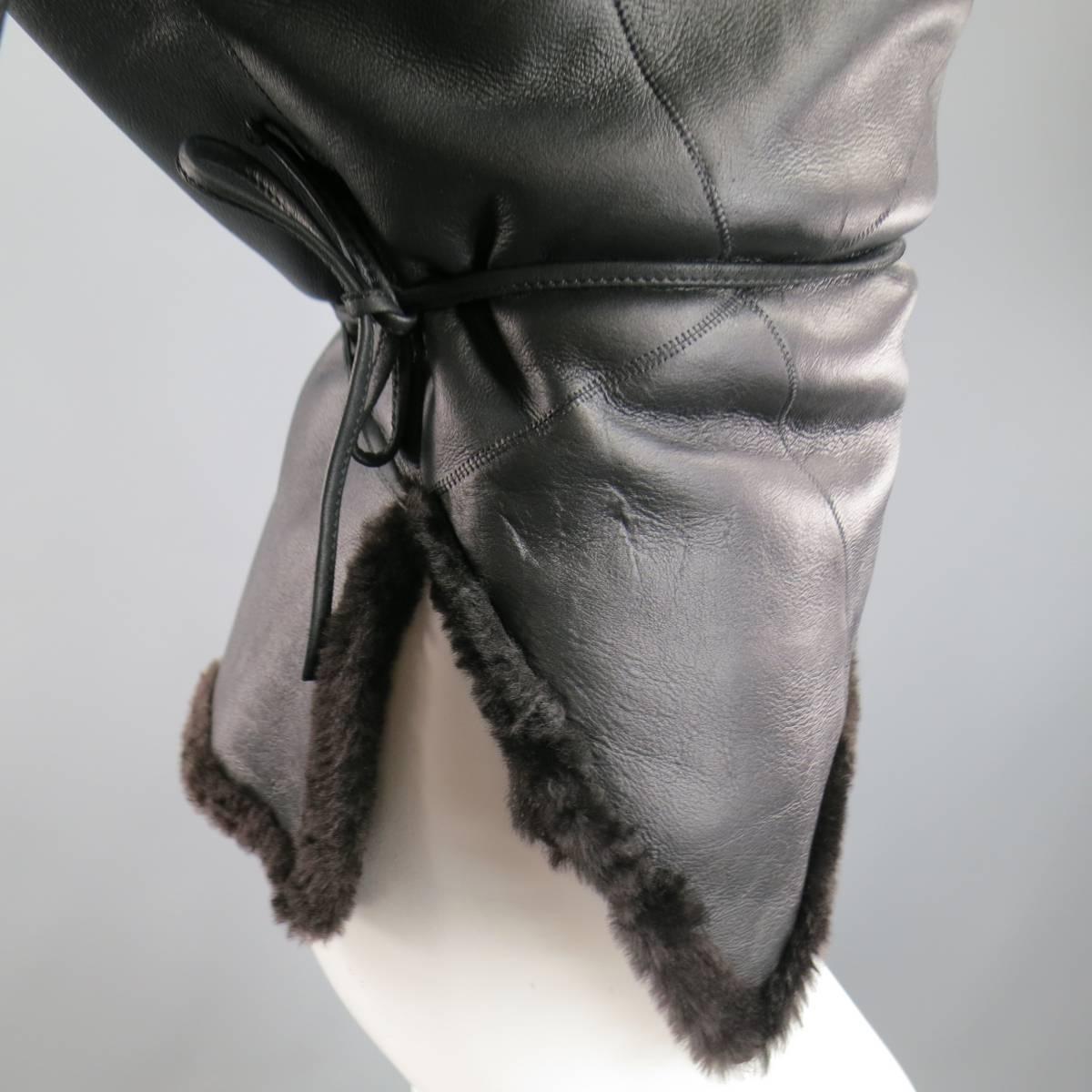 Women's MAX MARA Jacket Size 2 Black & Brown Shearling Cropped Wrap Tie Coat