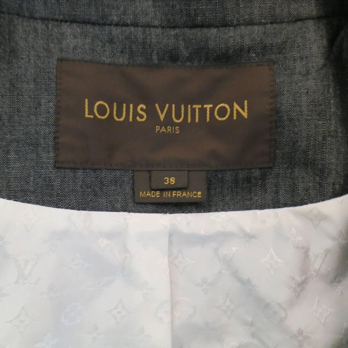 LOUIS VUITTON Jacket - Size 6 Navy Cotton / Ramie Ruched Sleeve Pleated Jacket 2