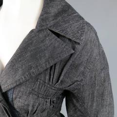 LOUIS VUITTON Jacket - Size 6 Navy Cotton / Ramie Ruched Sleeve Pleated Jacket