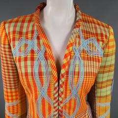 Christian LaCroix Orange and Yellow Plaid Hook Eye Jacket, Size 6