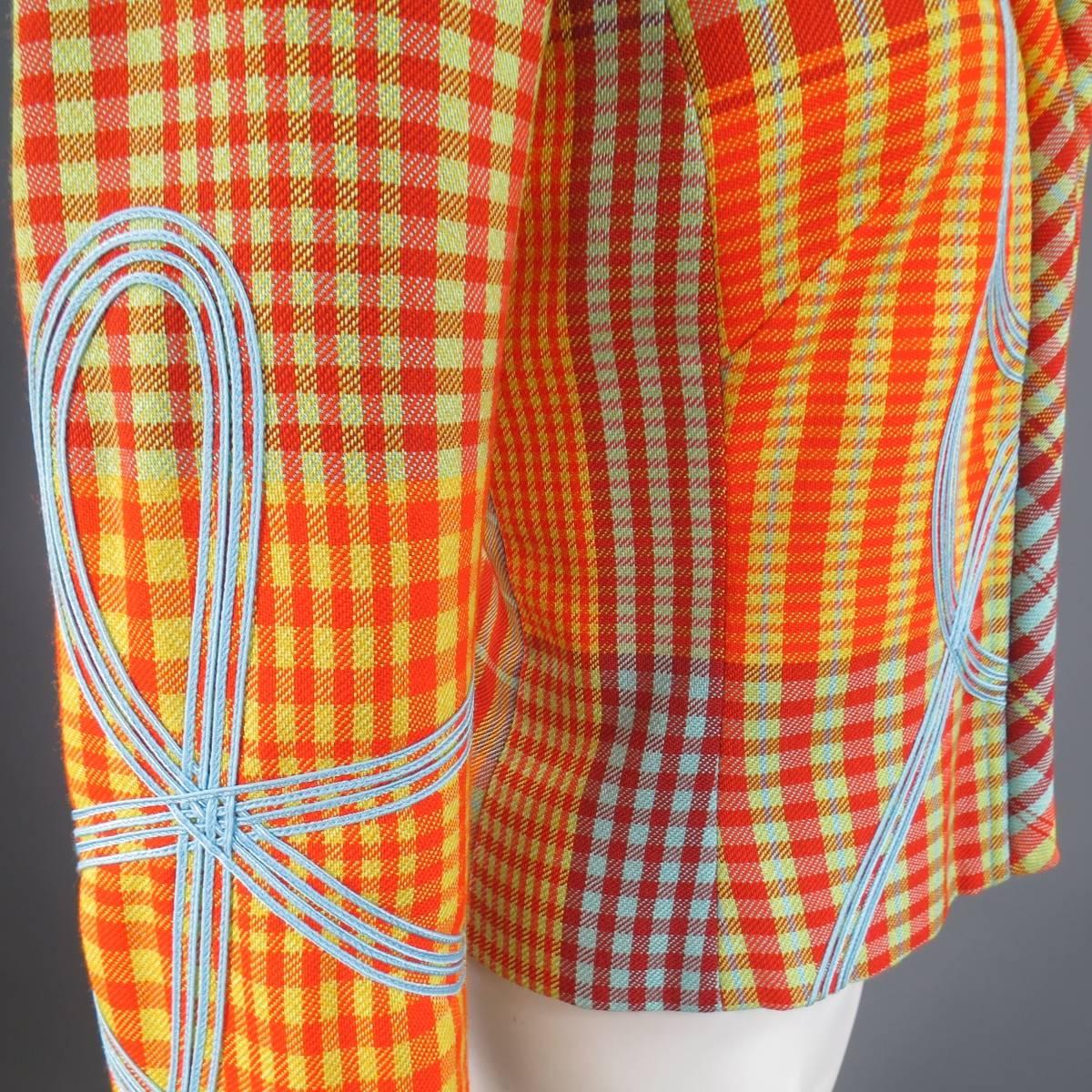Christian LaCroix Orange and Yellow Plaid Hook Eye Jacket, Size 6  In Excellent Condition In San Francisco, CA