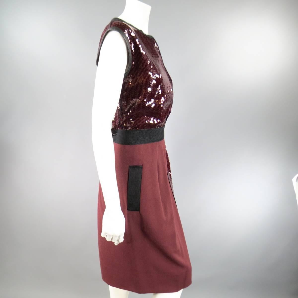 MARC JACOBS Size 4 Burgundy Sequin & Velvet Patchwork Cocktail Dress In Excellent Condition In San Francisco, CA