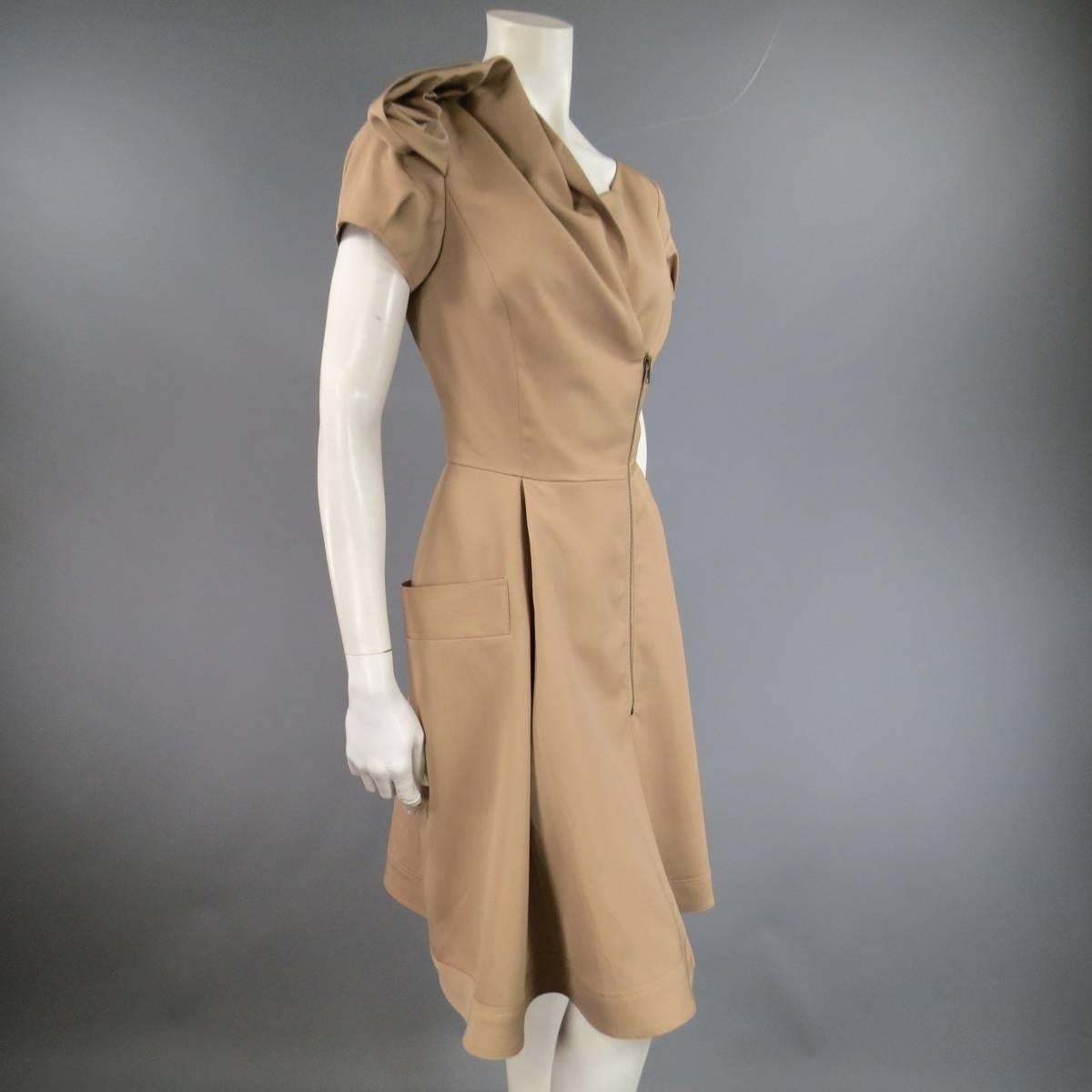 Oscar de la Renta Beige Wool and Silk Dress - Size US 6 1