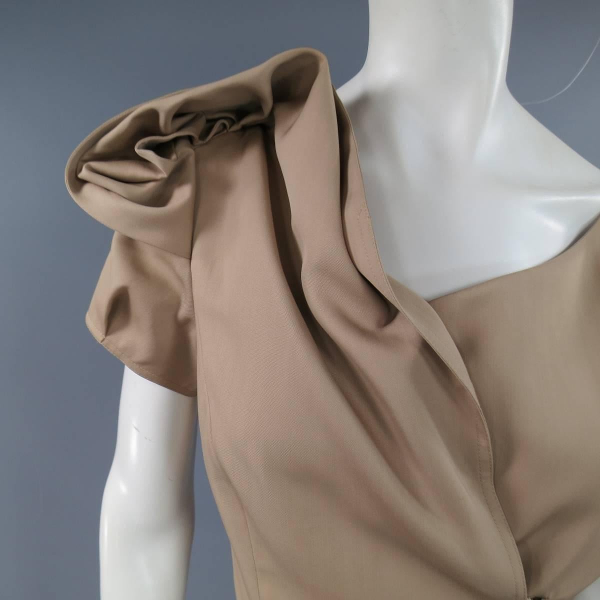 Oscar de la Renta Beige Wool and Silk Dress - Size US 6 In Excellent Condition In San Francisco, CA