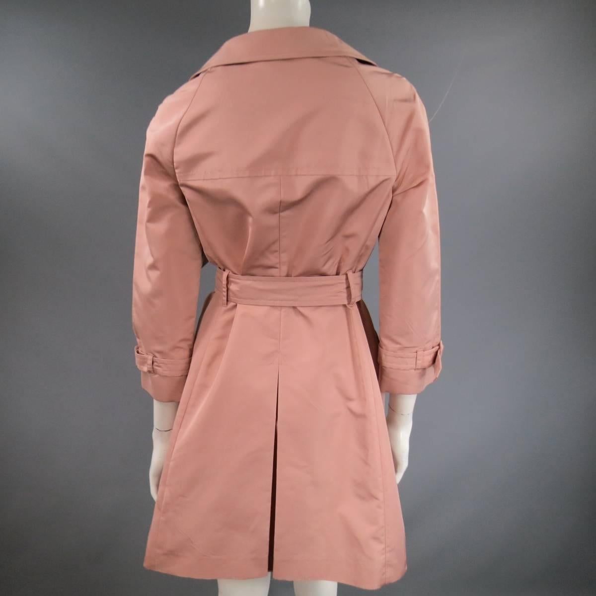 PRADA Size 6 Rose Pink Silk Blend Taffeta Portrait Collar Trenchcoat 1