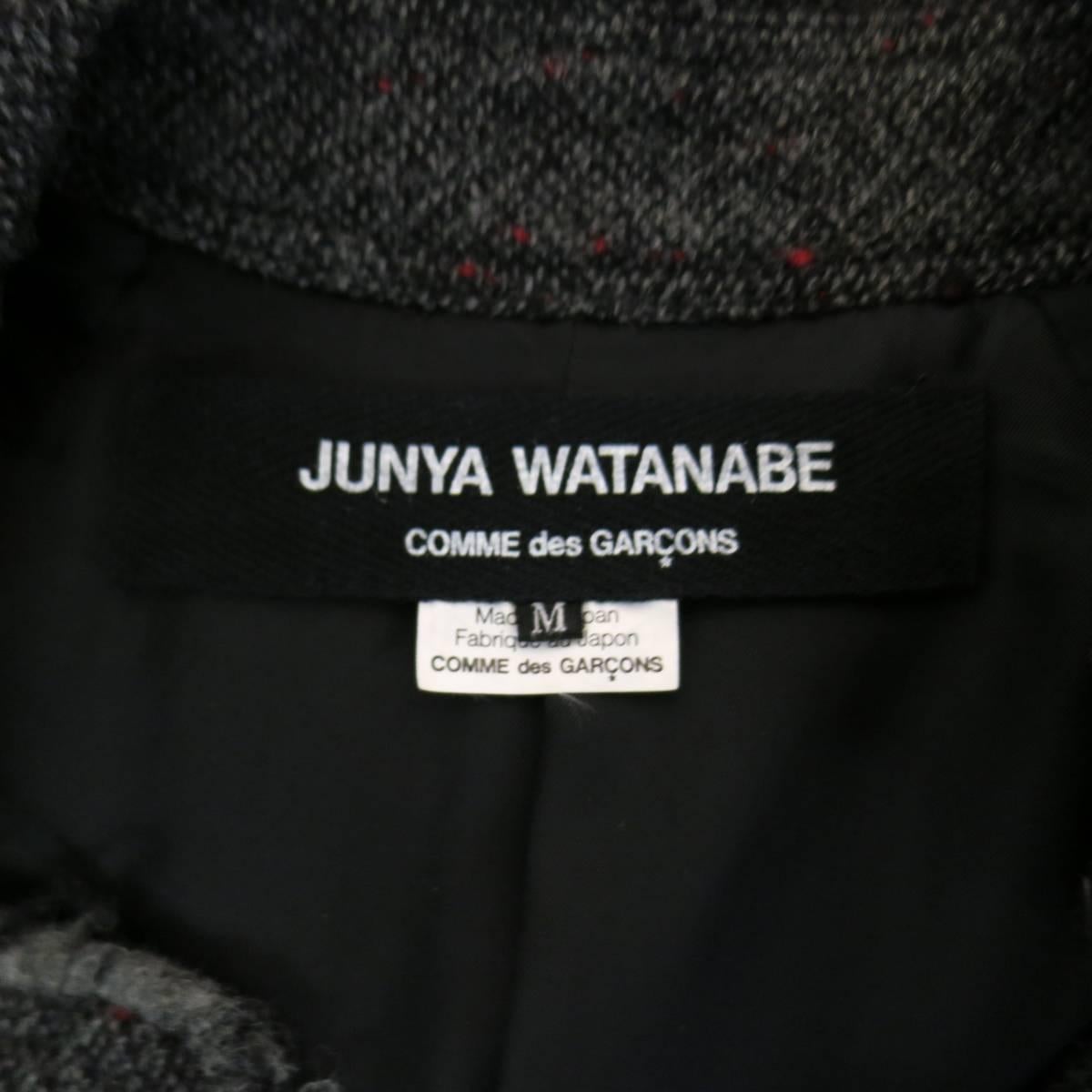 JUNYA WATANABE Size M Charcoal Wool Tweed Raw Edge Belted Cuffs Trench Coat 2