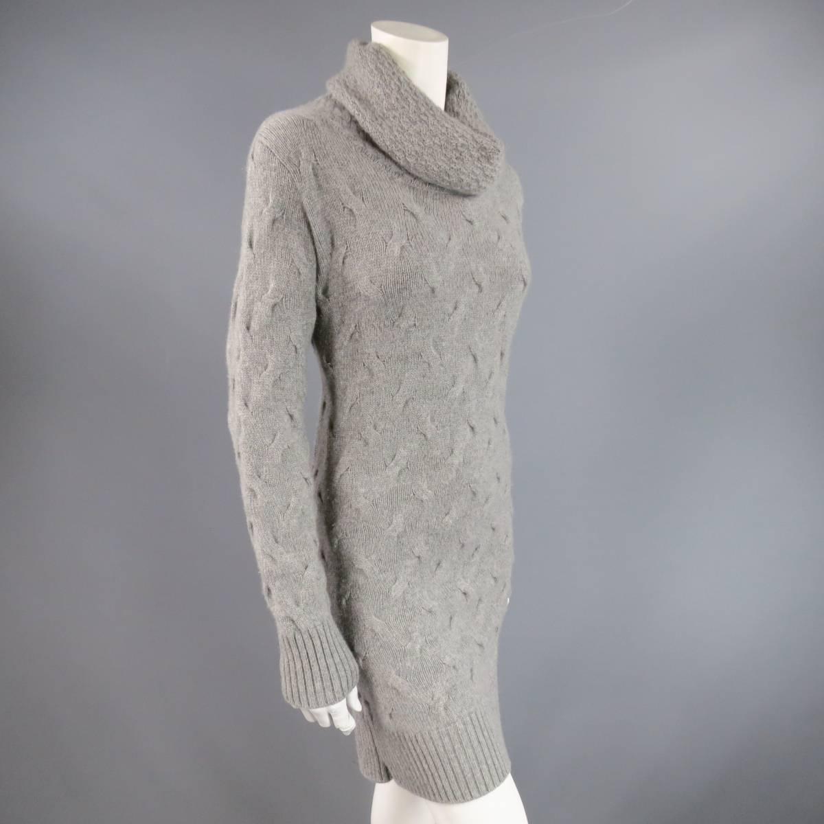 Women's LORO PIANA Size L Grey Cashmere Textured Knit Cowl Neck Dress