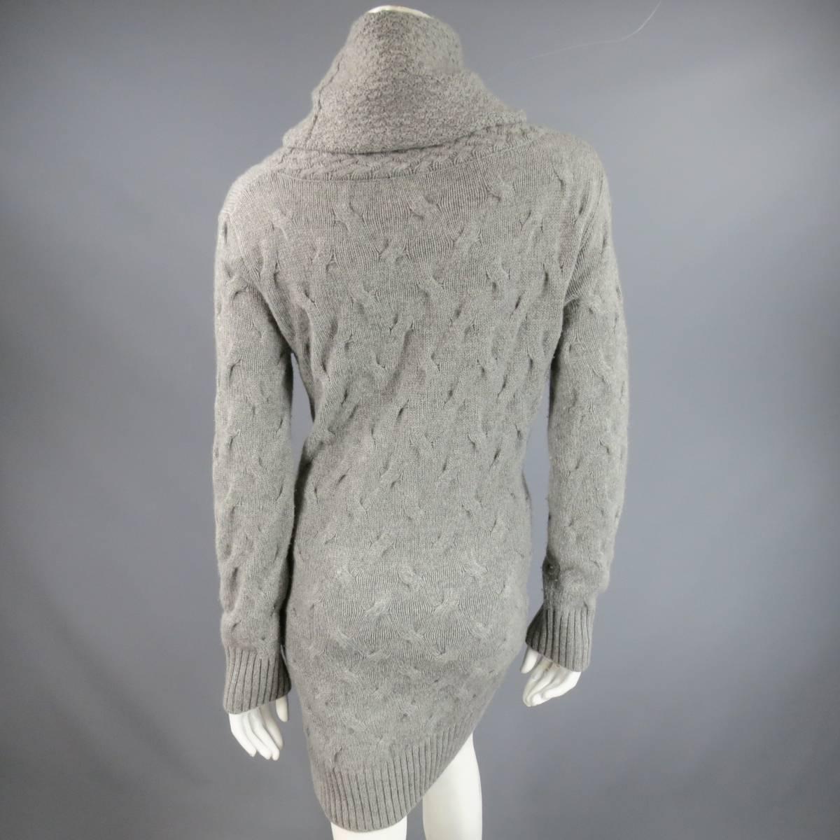 LORO PIANA Size L Grey Cashmere Textured Knit Cowl Neck Dress In Good Condition In San Francisco, CA