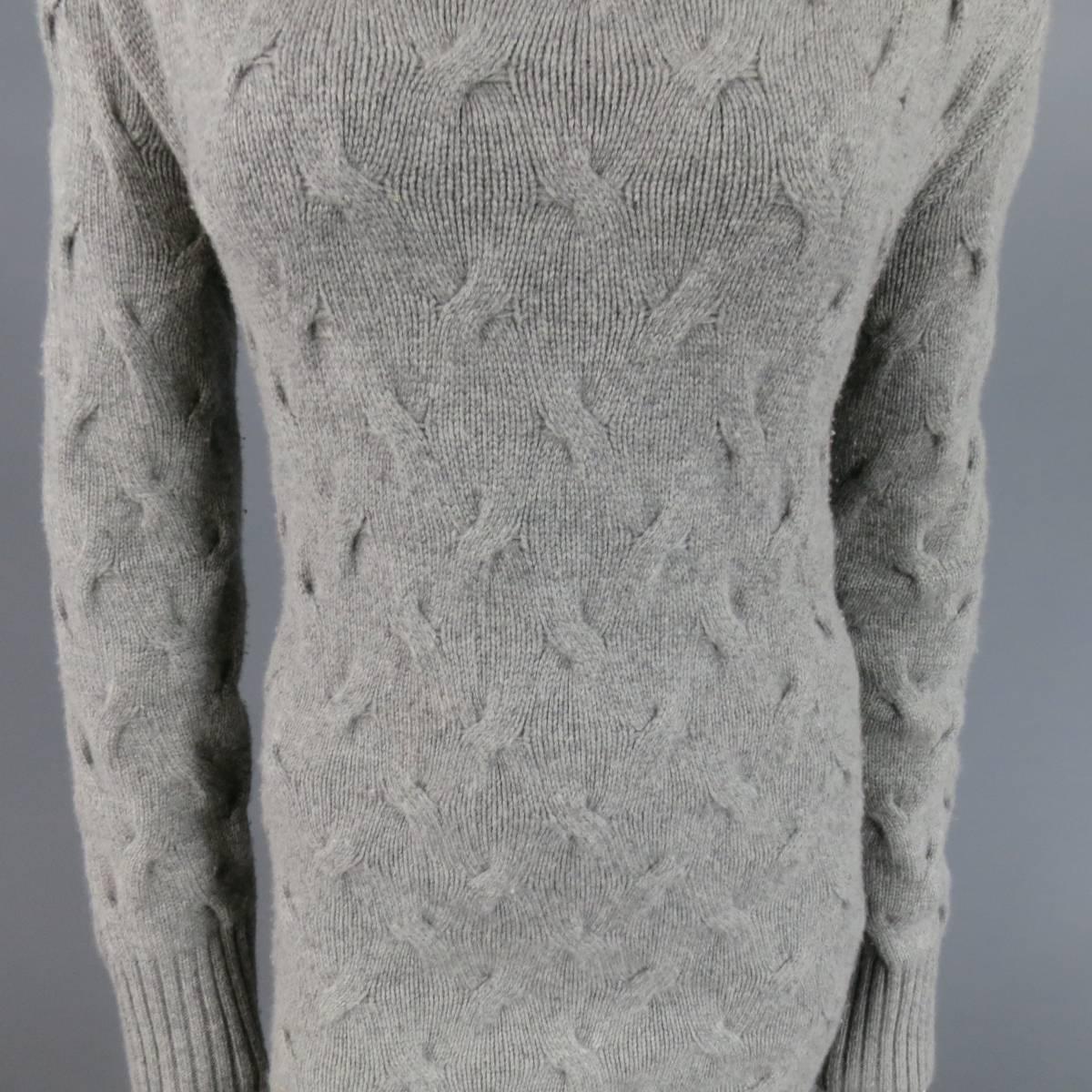 Gray LORO PIANA Size L Grey Cashmere Textured Knit Cowl Neck Dress